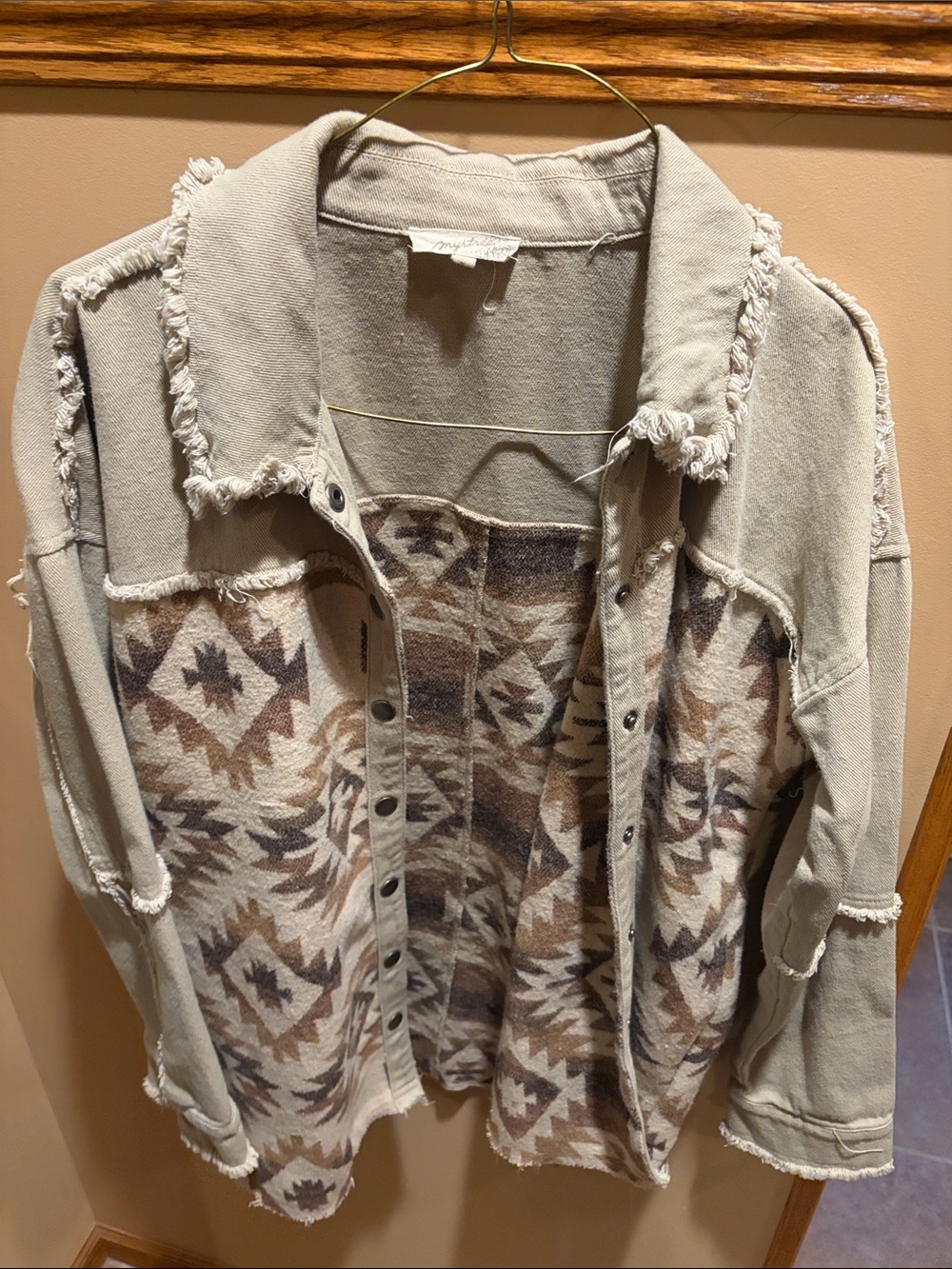 Mystree Neutral Aztec-Panel Jean Jacket